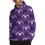 Purple Aries Zodiac Pattern Print Pullover Hoodie