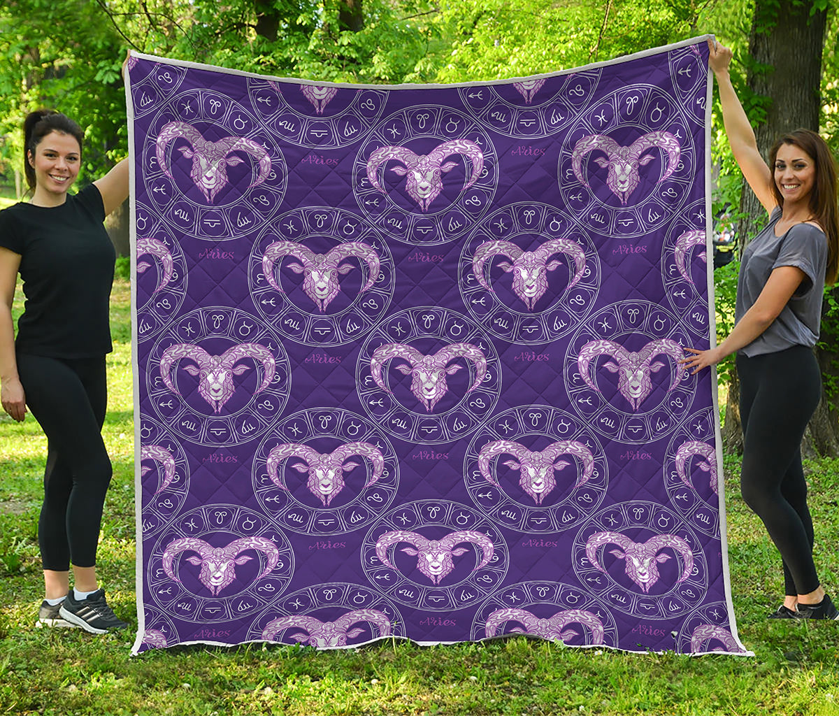 Purple Aries Zodiac Pattern Print Quilt