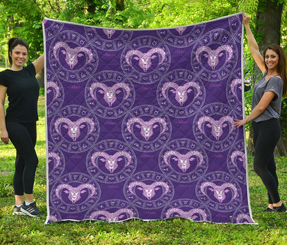 Purple Aries Zodiac Pattern Print Quilt