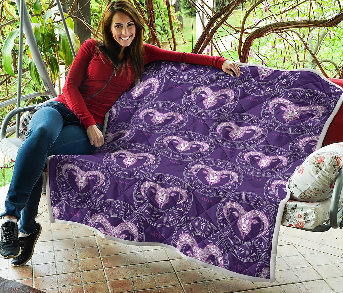 Purple Aries Zodiac Pattern Print Quilt