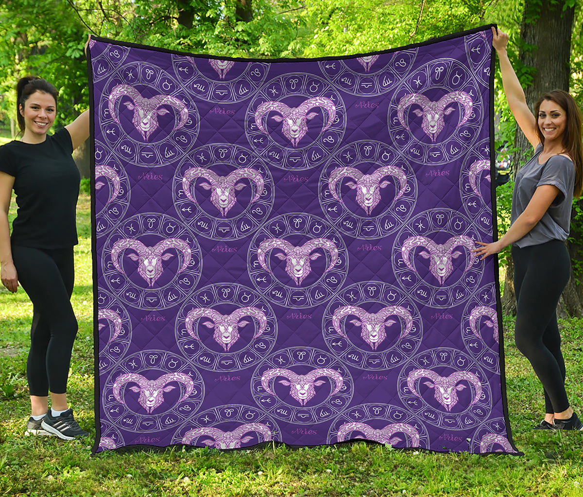 Purple Aries Zodiac Pattern Print Quilt