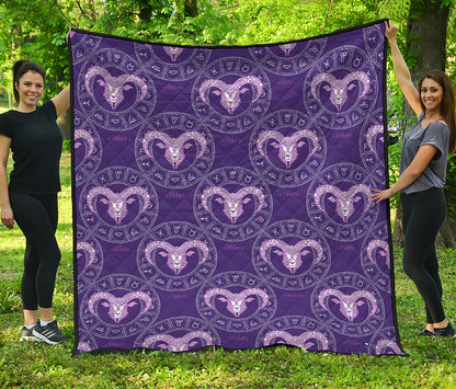 Purple Aries Zodiac Pattern Print Quilt
