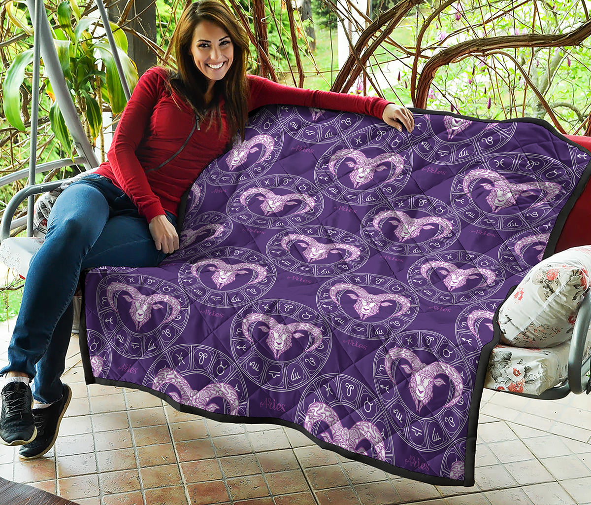 Purple Aries Zodiac Pattern Print Quilt