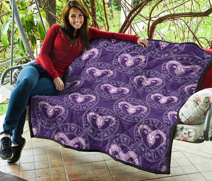 Purple Aries Zodiac Pattern Print Quilt