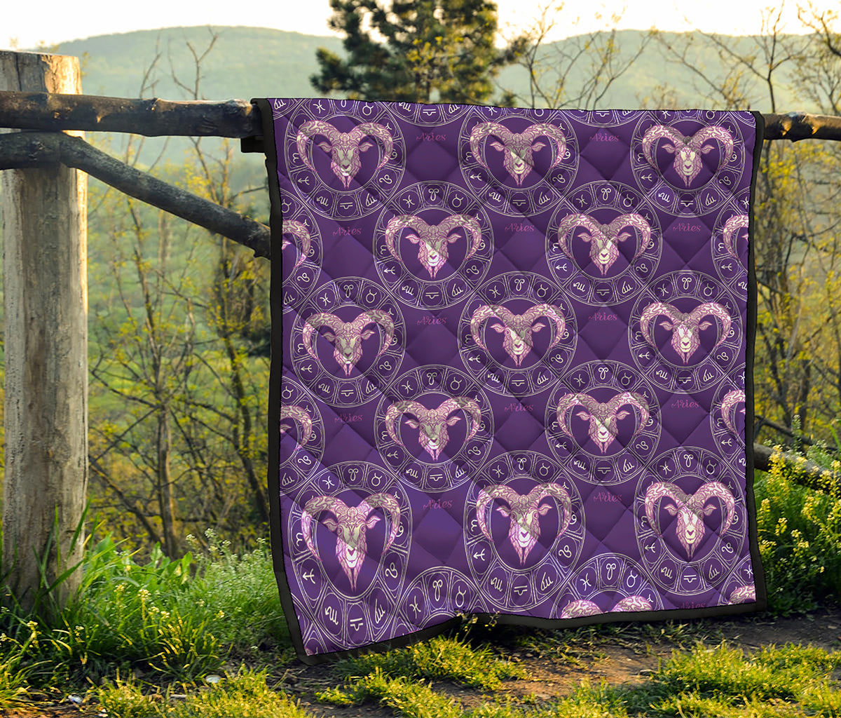 Purple Aries Zodiac Pattern Print Quilt