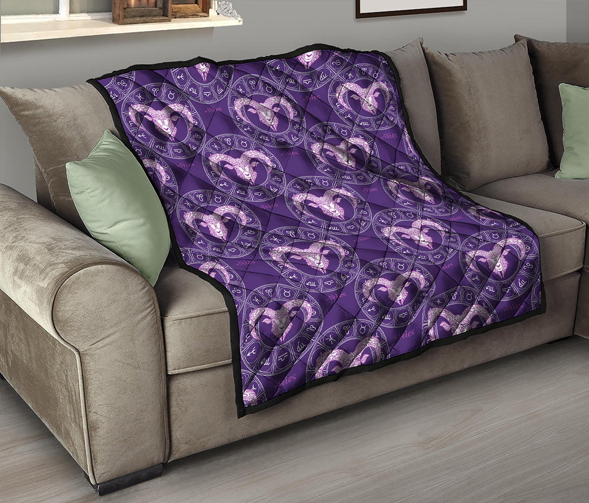 Purple Aries Zodiac Pattern Print Quilt