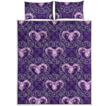 Purple Aries Zodiac Pattern Print Quilt Bed Set