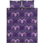 Purple Aries Zodiac Pattern Print Quilt Bed Set