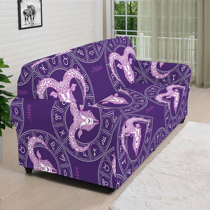 Purple Aries Zodiac Pattern Print Sofa Cover