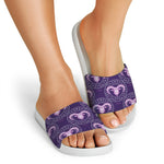 Purple Aries Zodiac Pattern Print White Slide Sandals
