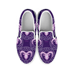 Purple Aries Zodiac Pattern Print White Slip On Shoes