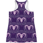 Purple Aries Zodiac Pattern Print Women's Racerback Tank Top