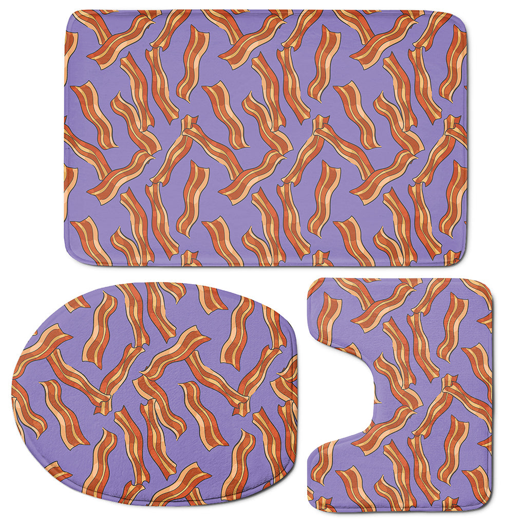 Purple Bacon Pattern Print 3 Piece Bath Mat Set