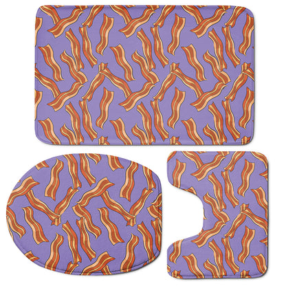Purple Bacon Pattern Print 3 Piece Bath Mat Set