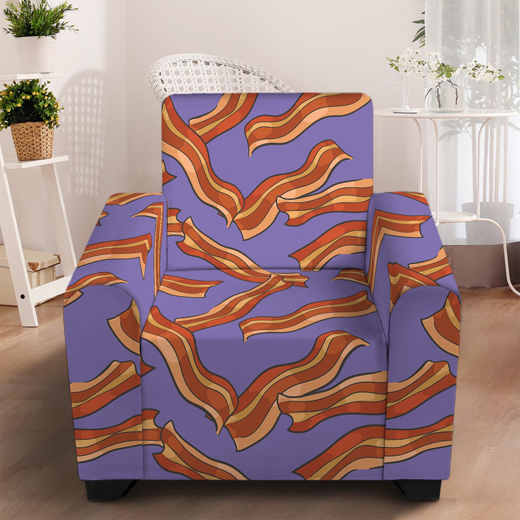 Purple Bacon Pattern Print Armchair Slipcover