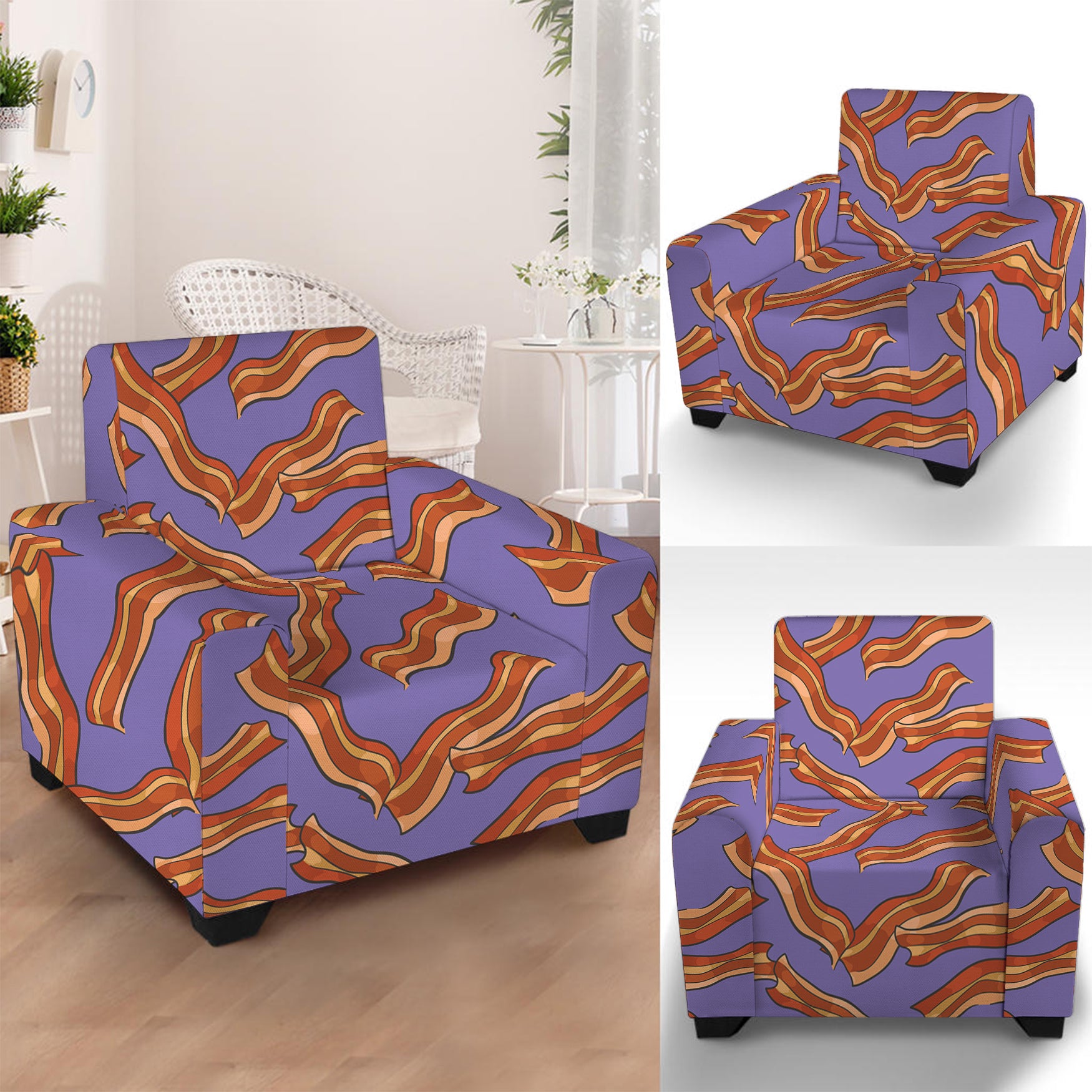 Purple Bacon Pattern Print Armchair Slipcover