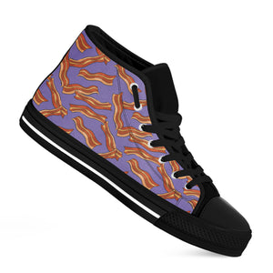 Purple Bacon Pattern Print Black High Top Shoes