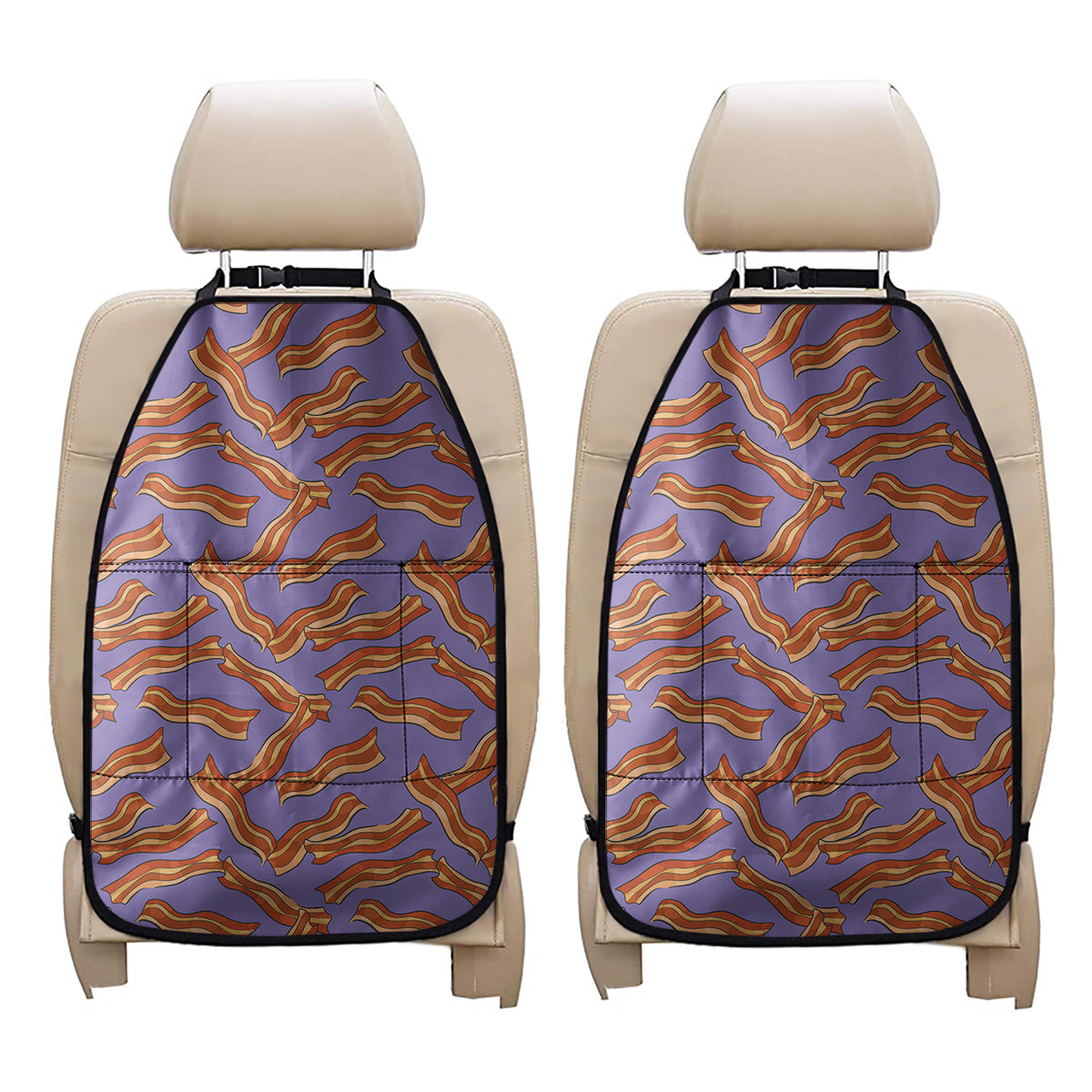 Purple Bacon Pattern Print Car Seat Organizers