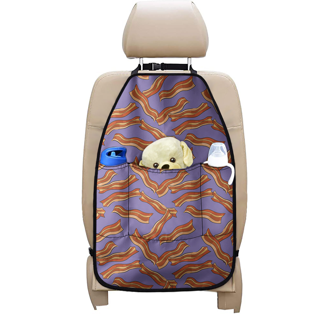 Purple Bacon Pattern Print Car Seat Organizers