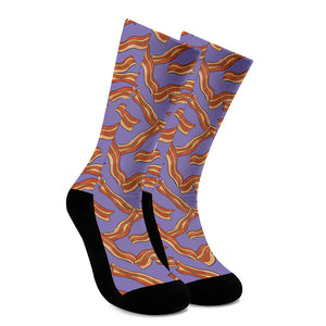 Purple Bacon Pattern Print Crew Socks