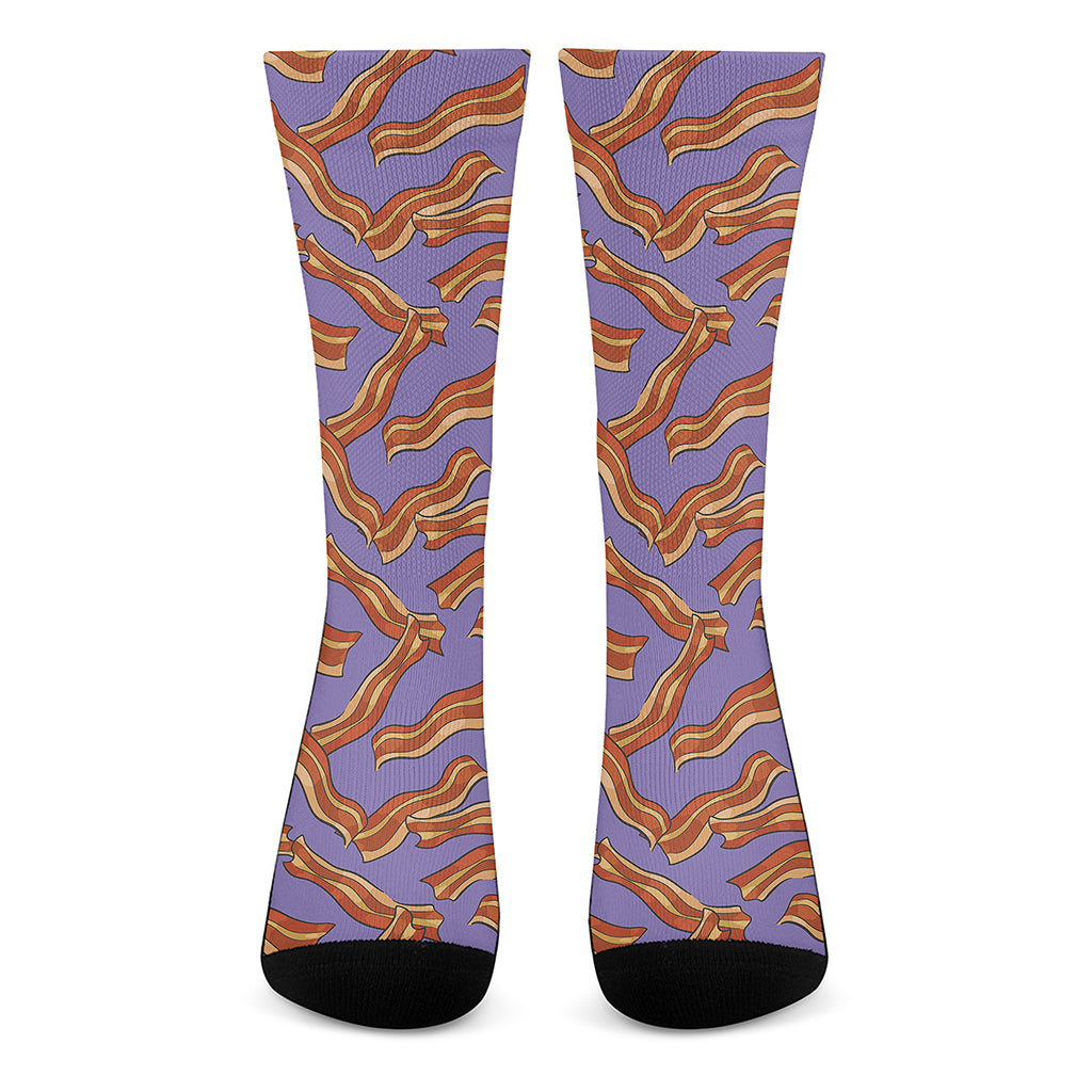 Purple Bacon Pattern Print Crew Socks