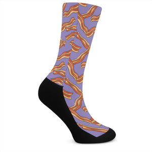 Purple Bacon Pattern Print Crew Socks