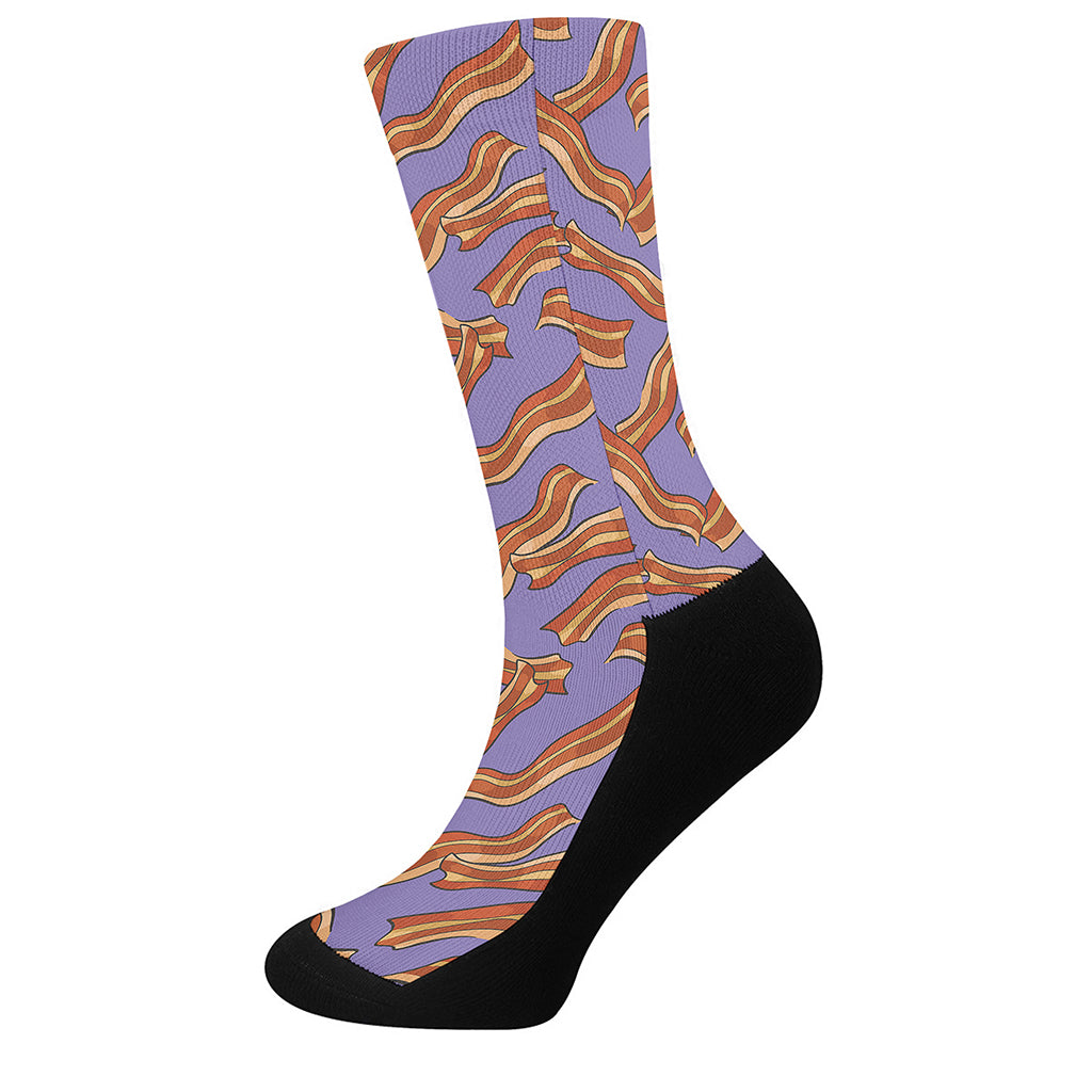 Purple Bacon Pattern Print Crew Socks