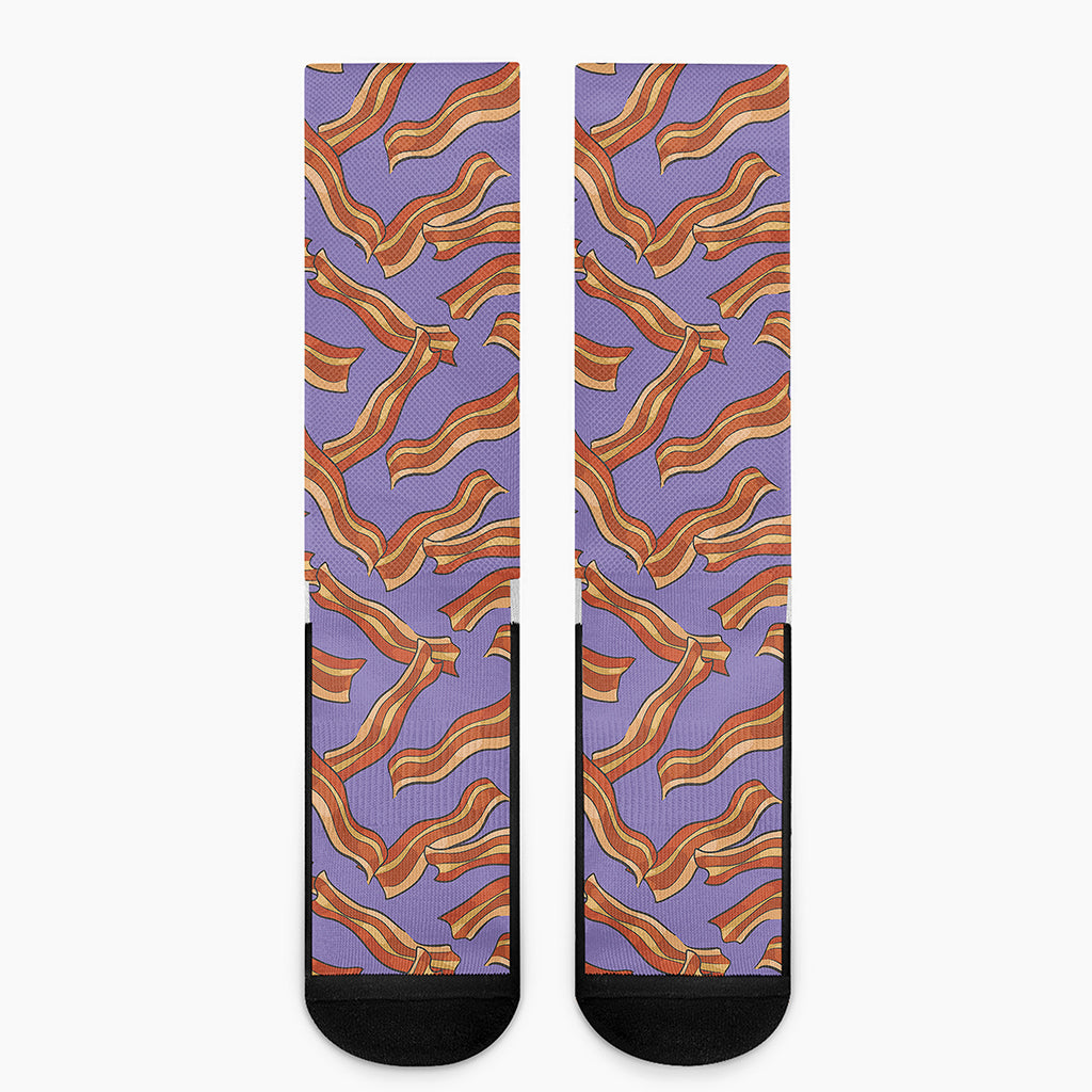 Purple Bacon Pattern Print Crew Socks