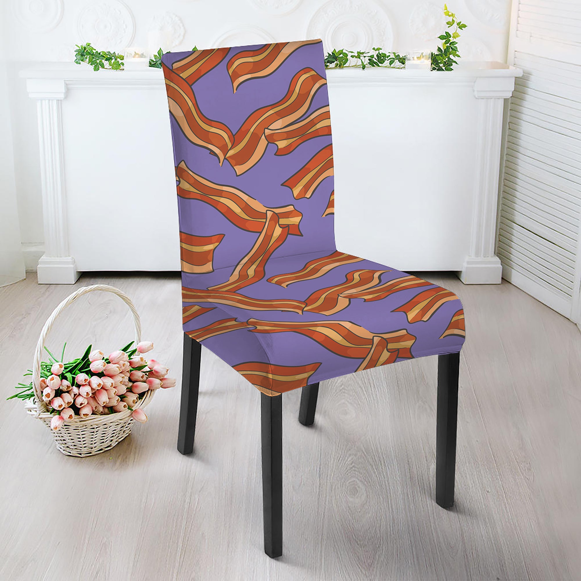 Purple Bacon Pattern Print Dining Chair Slipcover