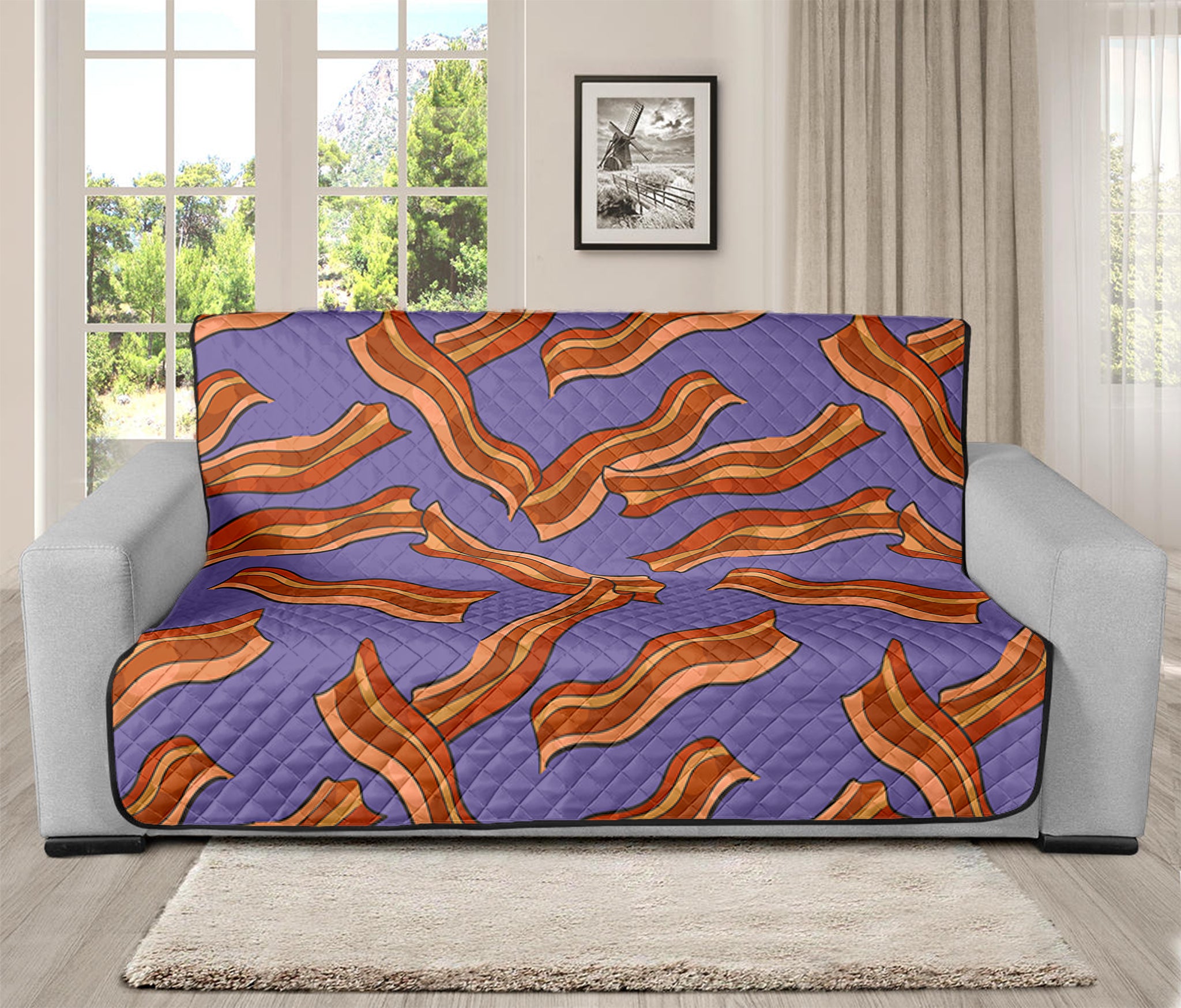 Purple Bacon Pattern Print Futon Protector