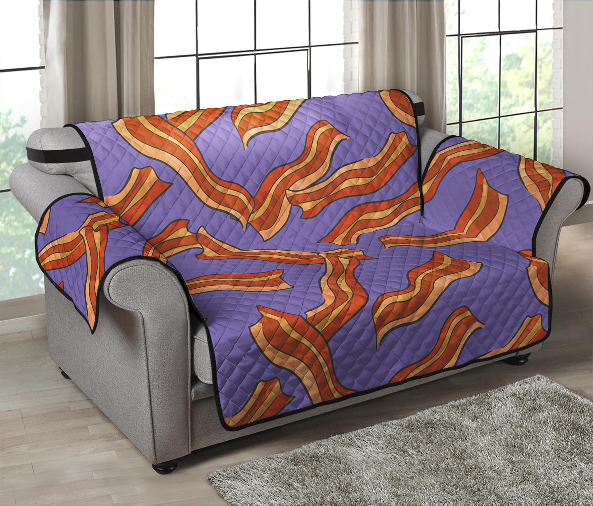 Purple Bacon Pattern Print Loveseat Protector