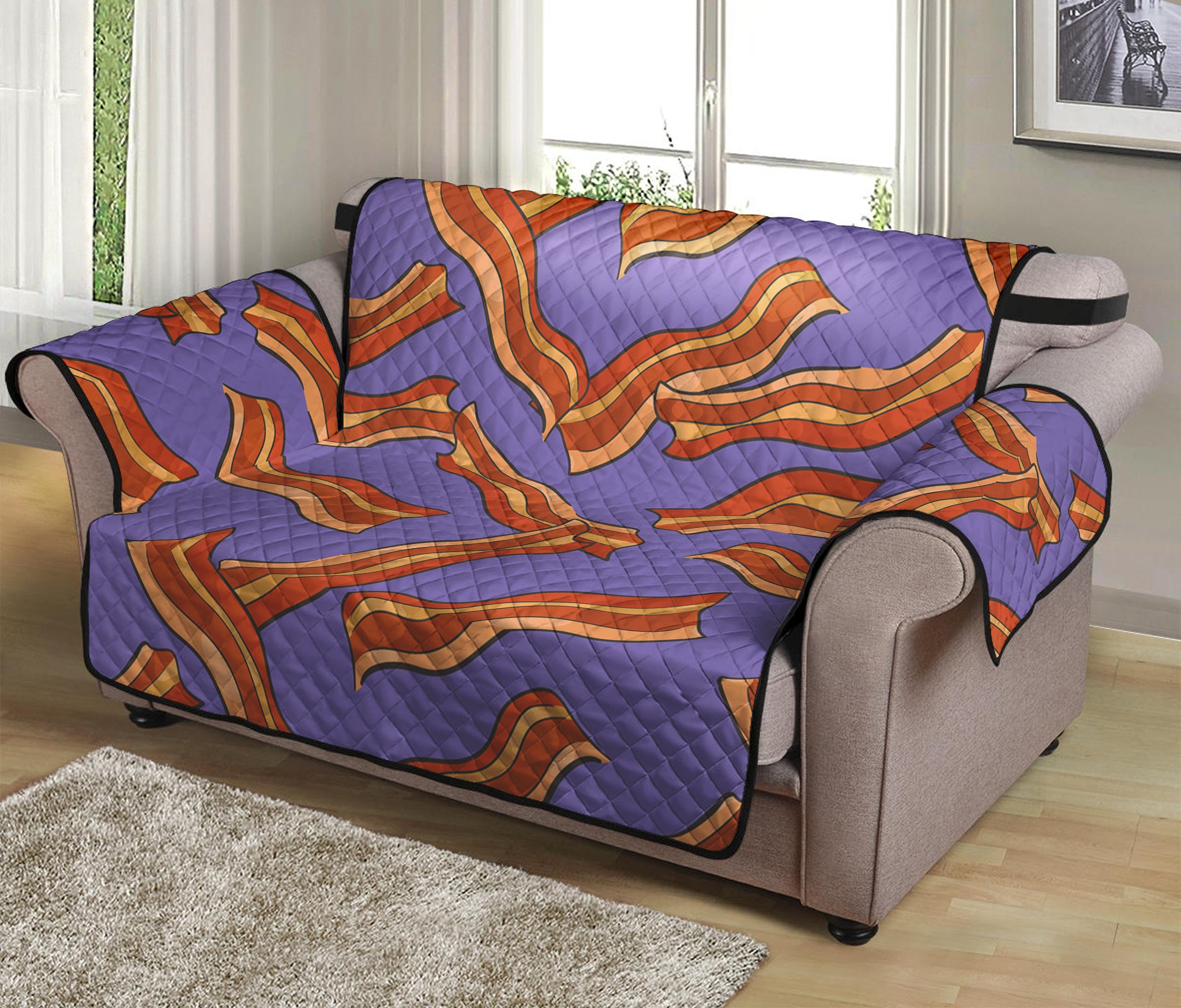 Purple Bacon Pattern Print Loveseat Protector