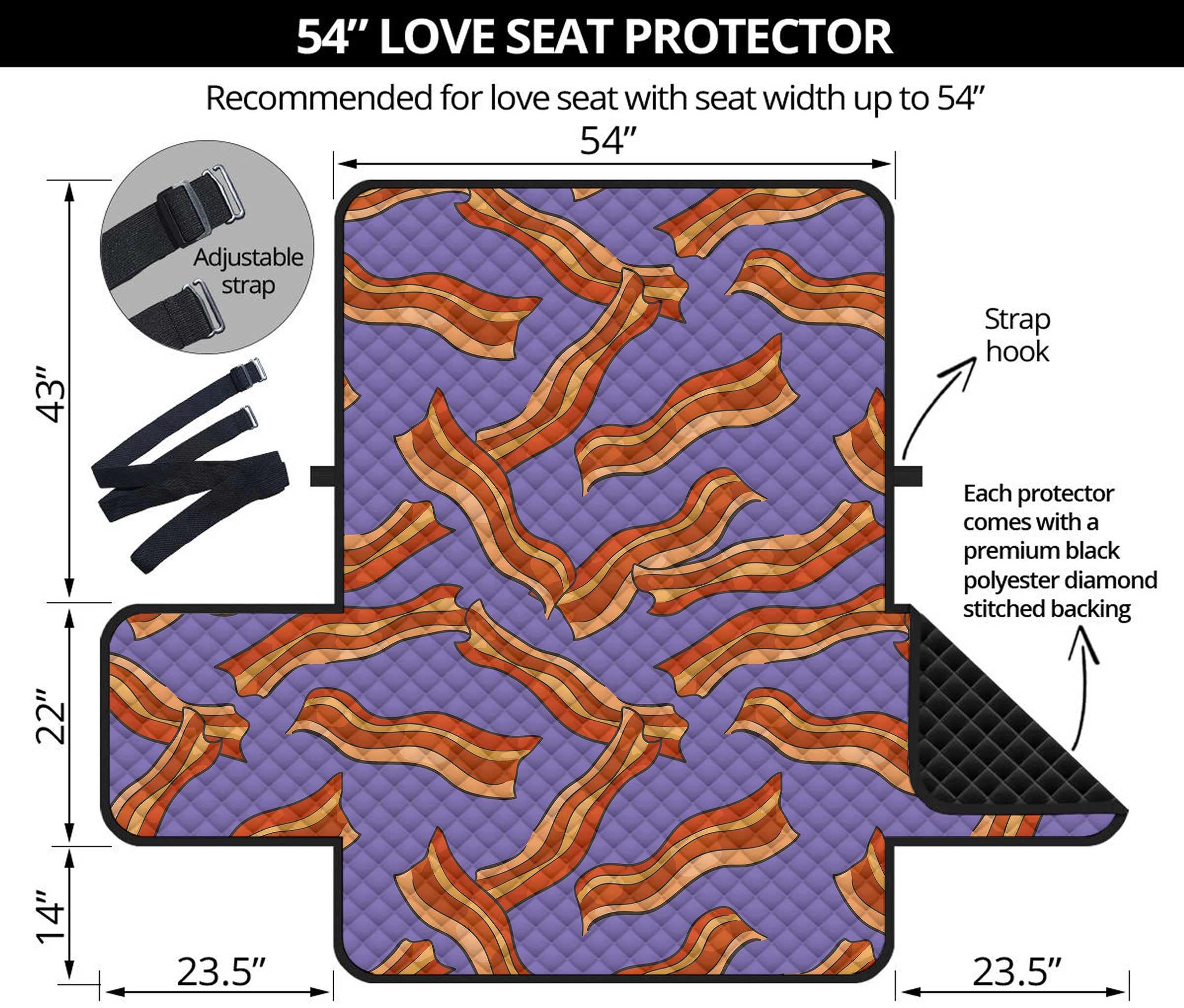 Purple Bacon Pattern Print Loveseat Protector