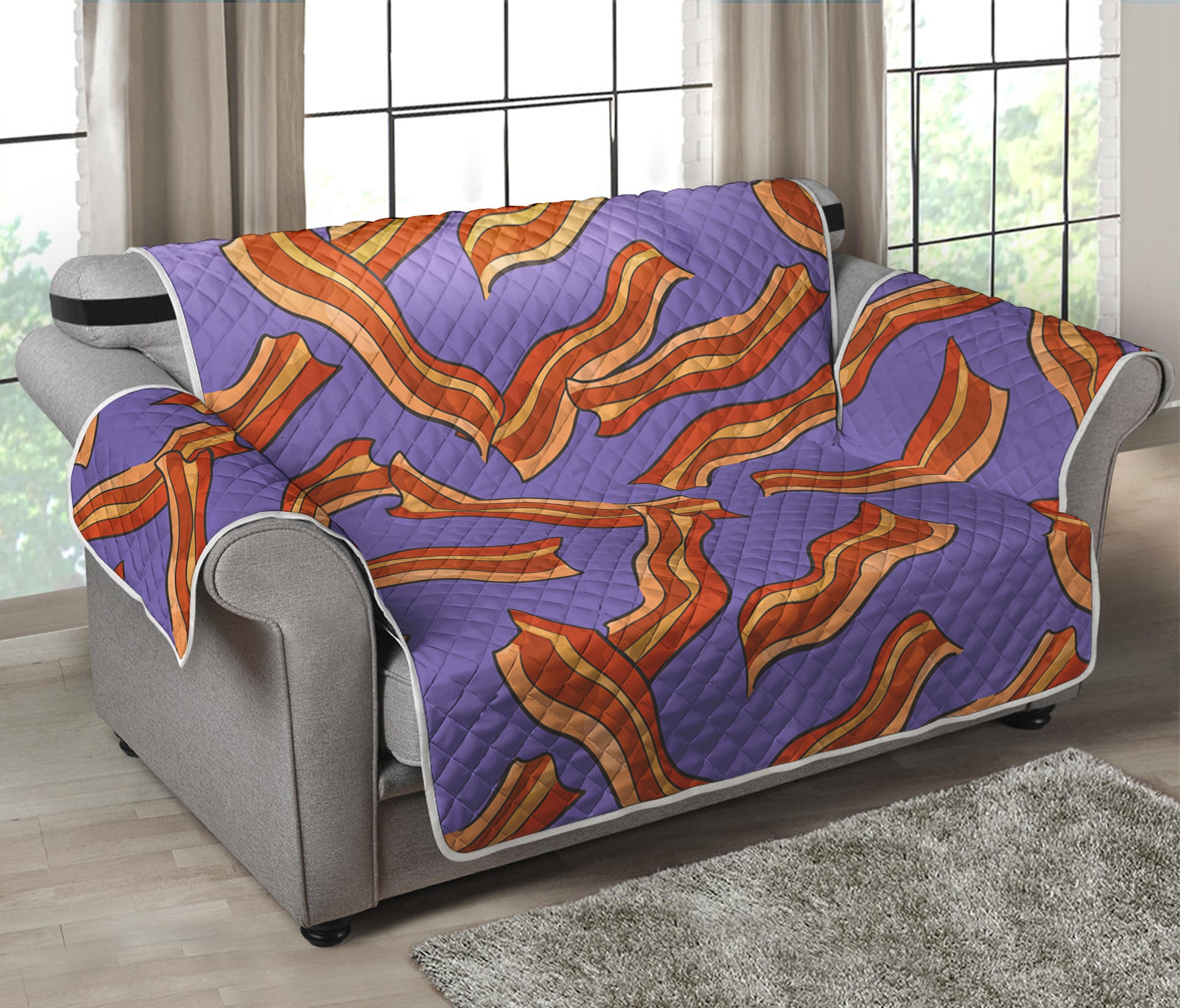 Purple Bacon Pattern Print Loveseat Protector