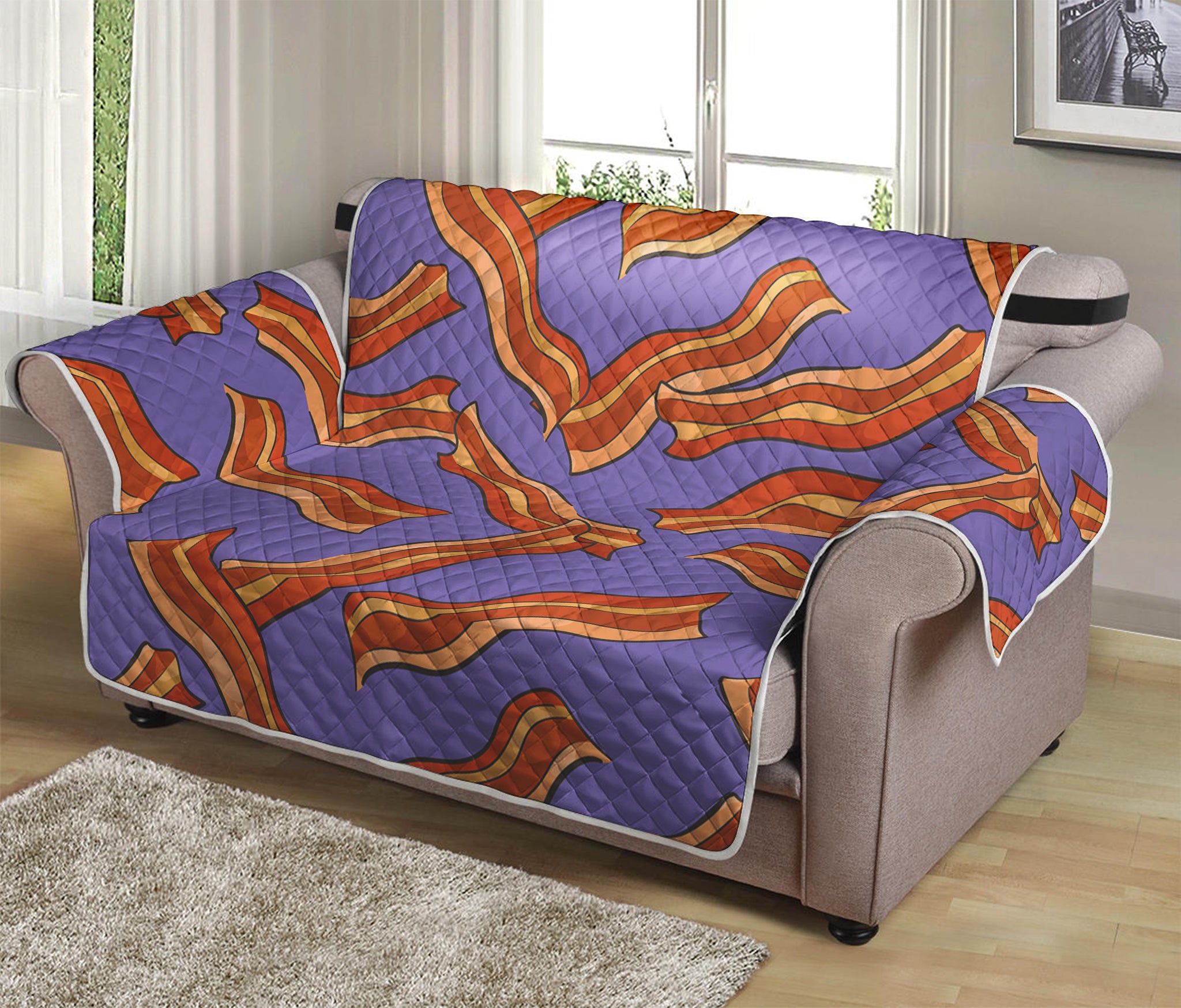 Purple Bacon Pattern Print Loveseat Protector