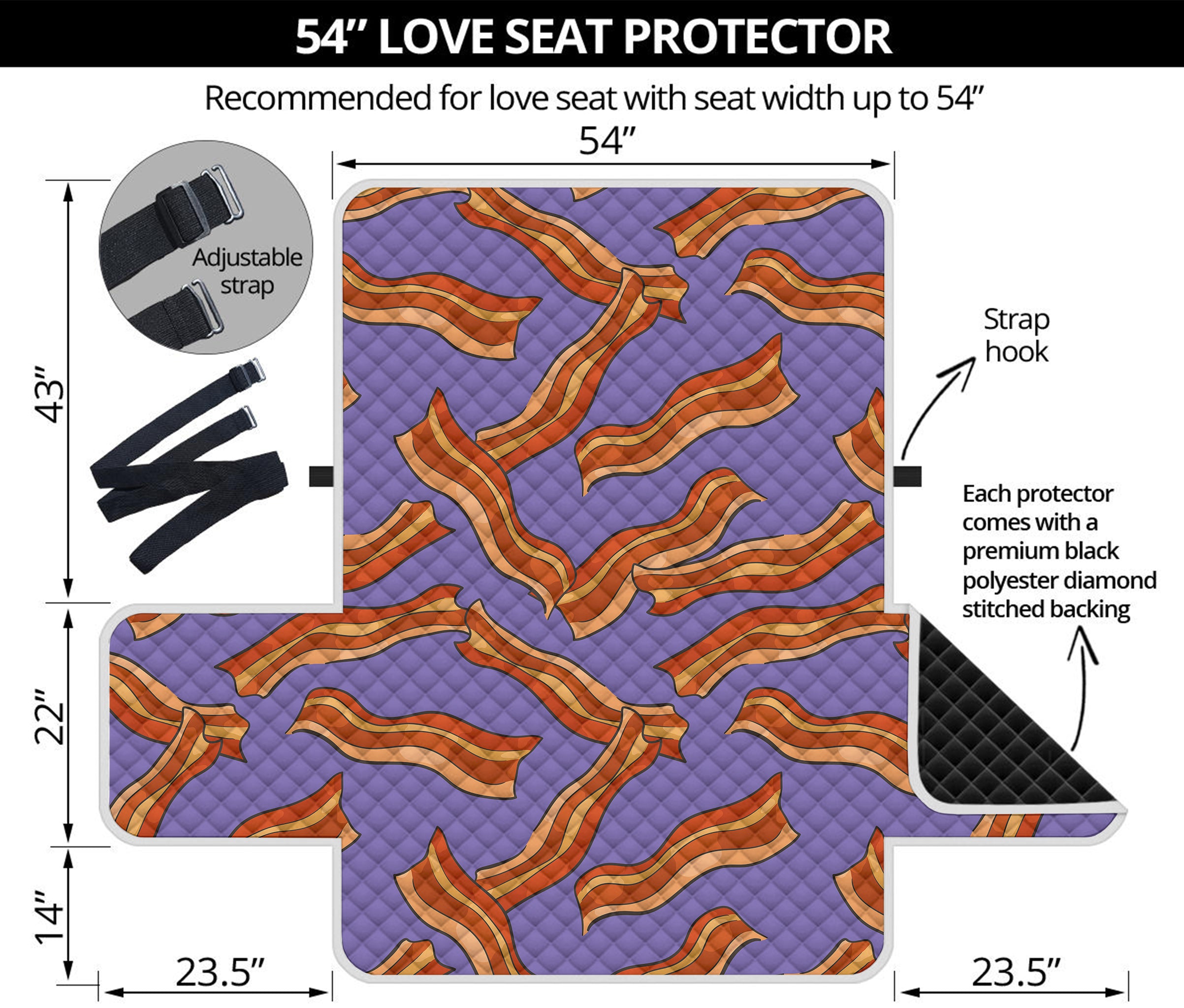 Purple Bacon Pattern Print Loveseat Protector