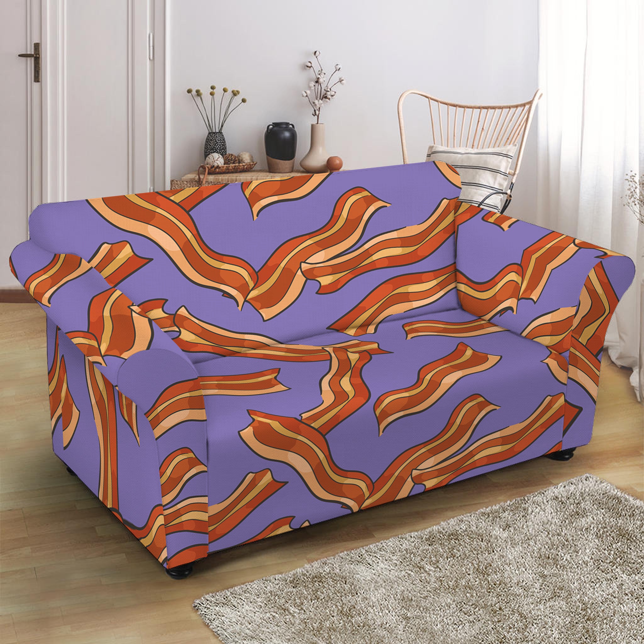 Purple Bacon Pattern Print Loveseat Slipcover