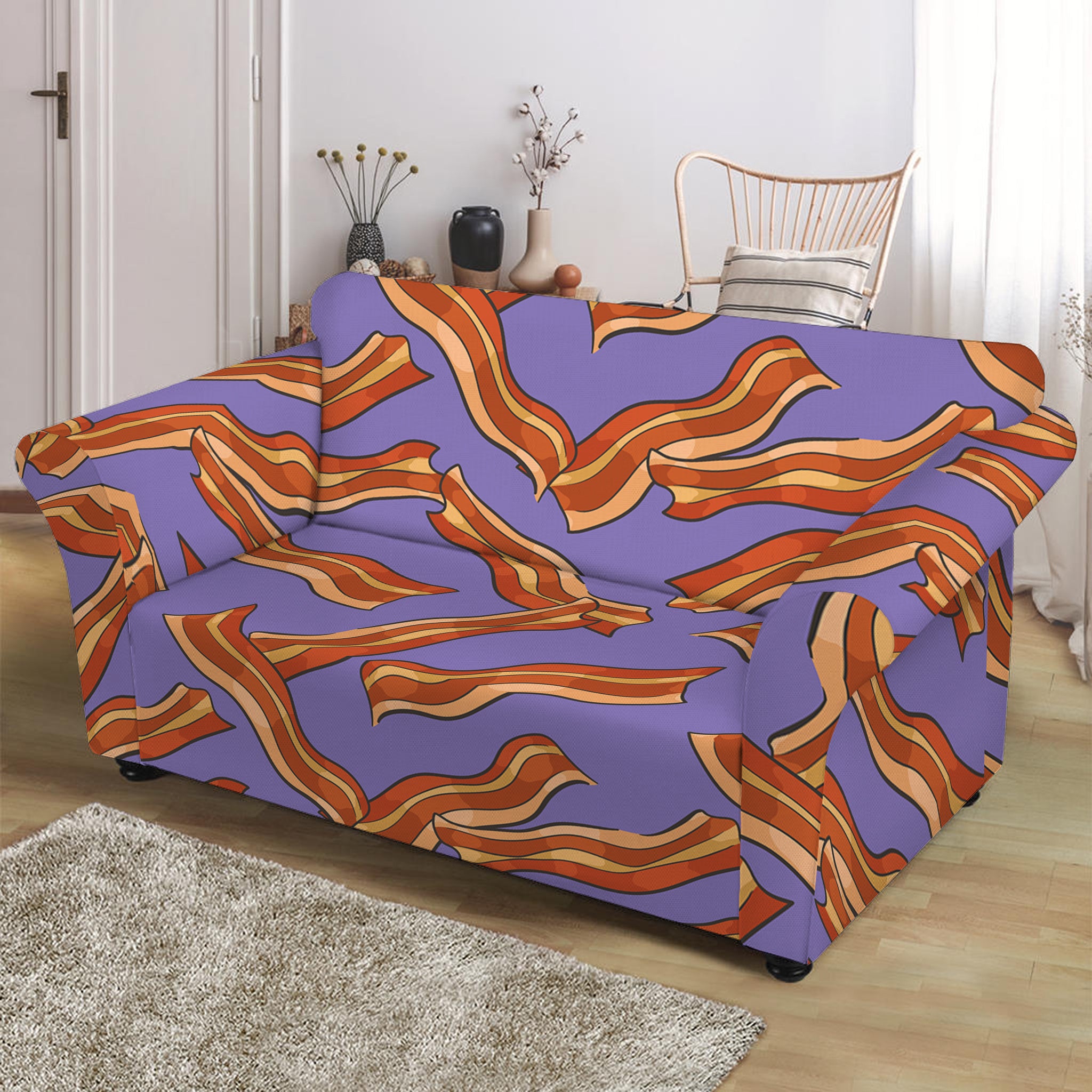 Purple Bacon Pattern Print Loveseat Slipcover