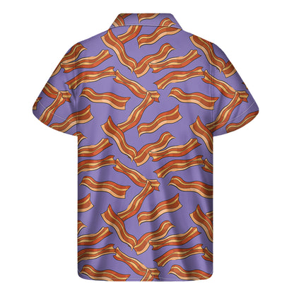 Purple Bacon Pattern Print Men's Short Sleeve Shirt