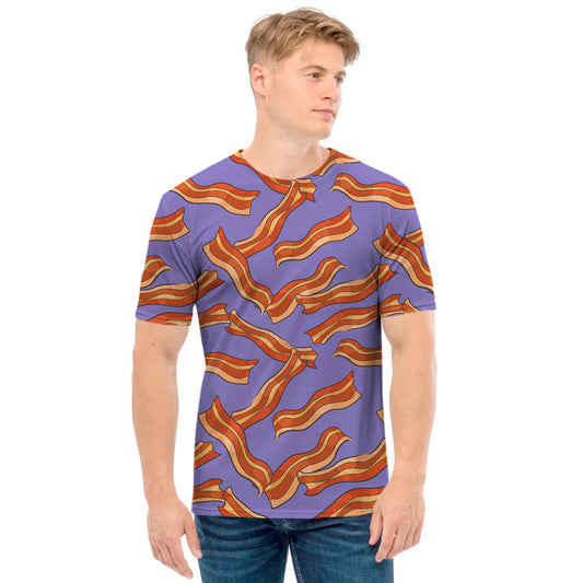 Purple Bacon Pattern Print Men's T-Shirt