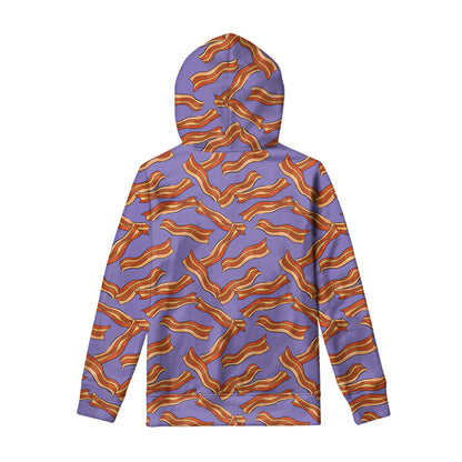 Purple Bacon Pattern Print Pullover Hoodie