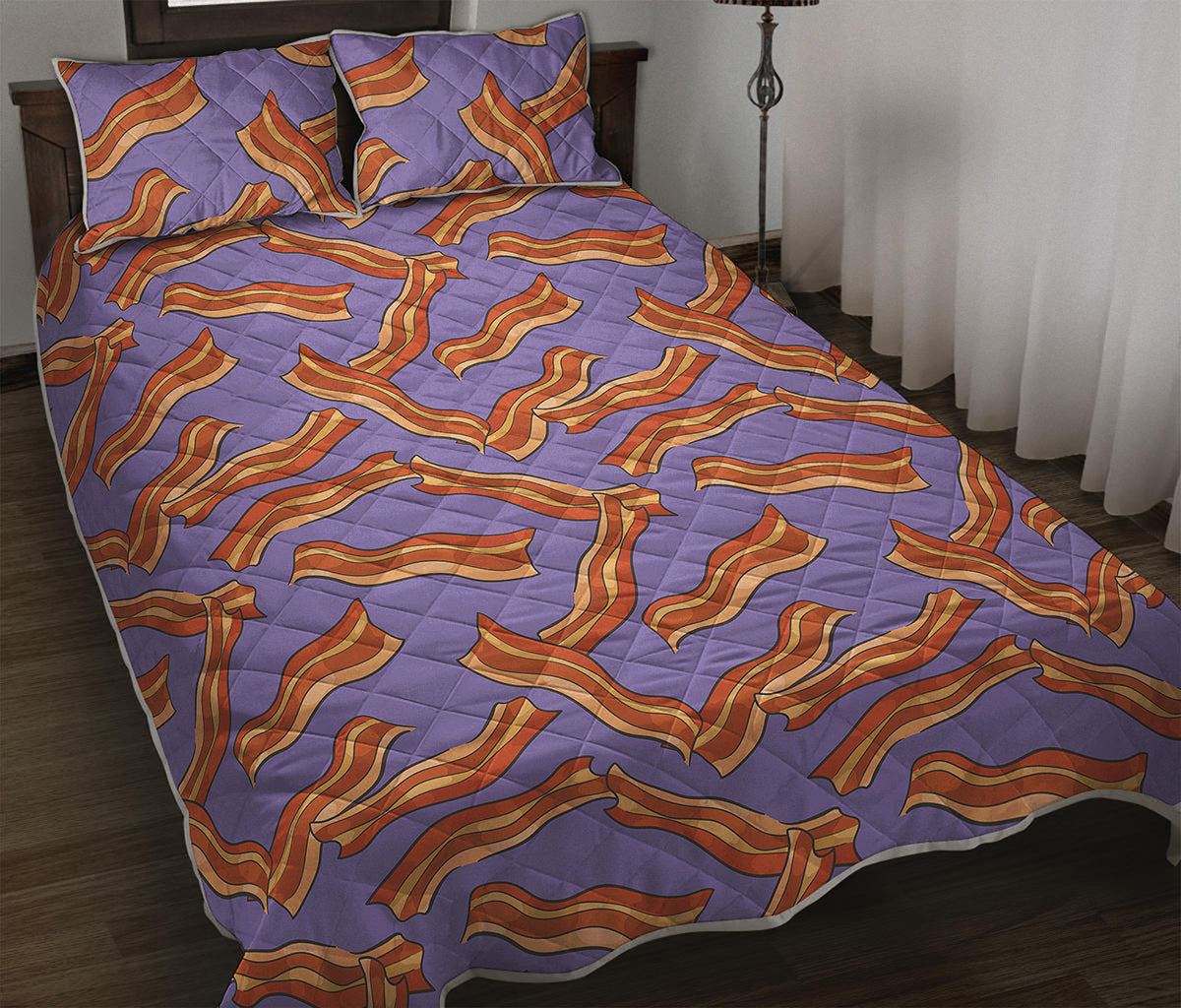 Purple Bacon Pattern Print Quilt Bed Set