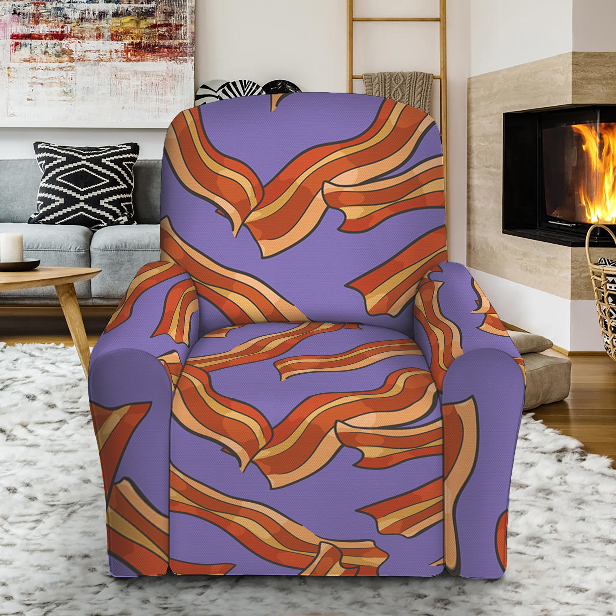 Purple Bacon Pattern Print Recliner Slipcover