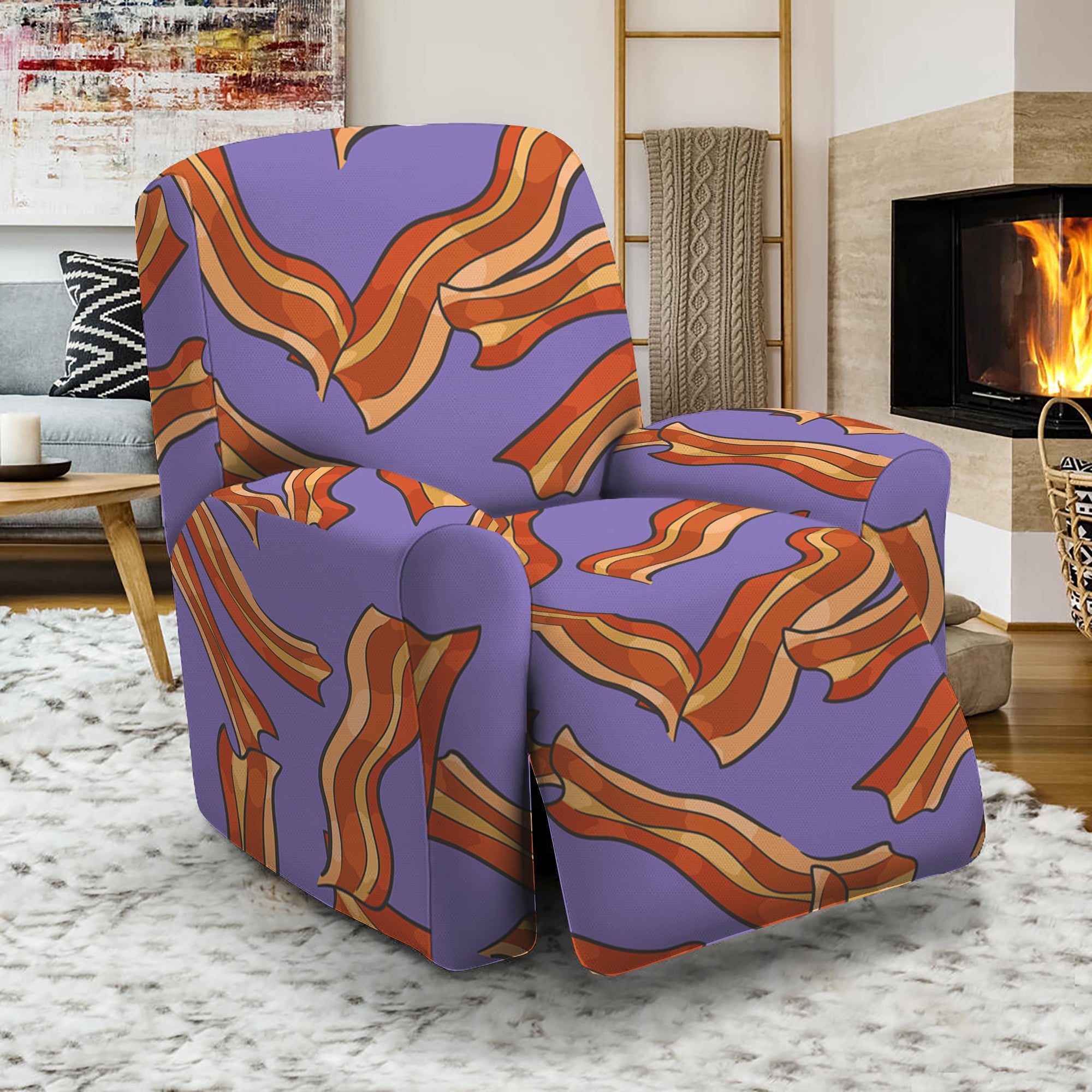 Purple Bacon Pattern Print Recliner Slipcover