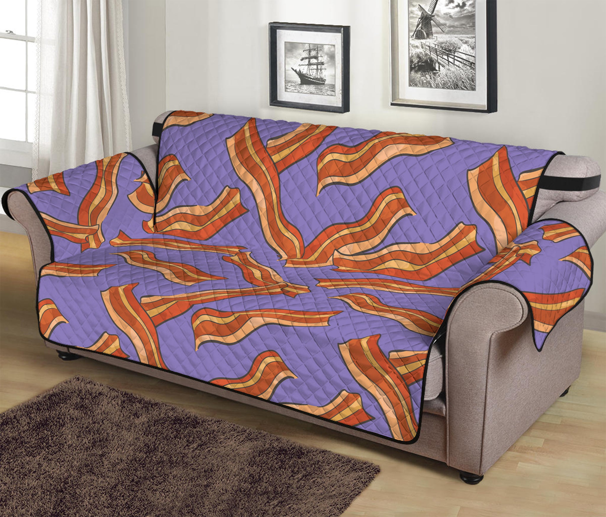 Purple Bacon Pattern Print Sofa Protector