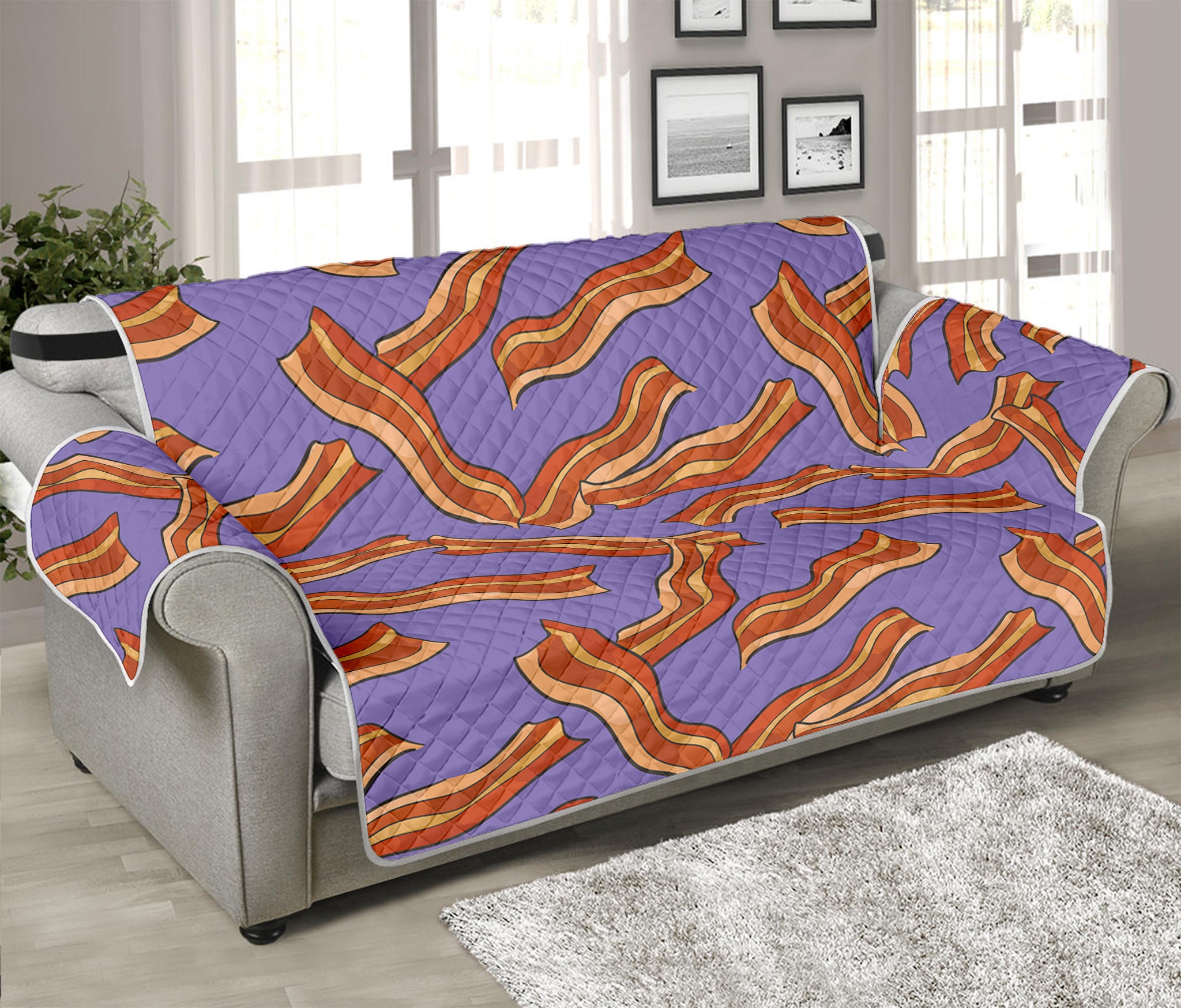 Purple Bacon Pattern Print Sofa Protector