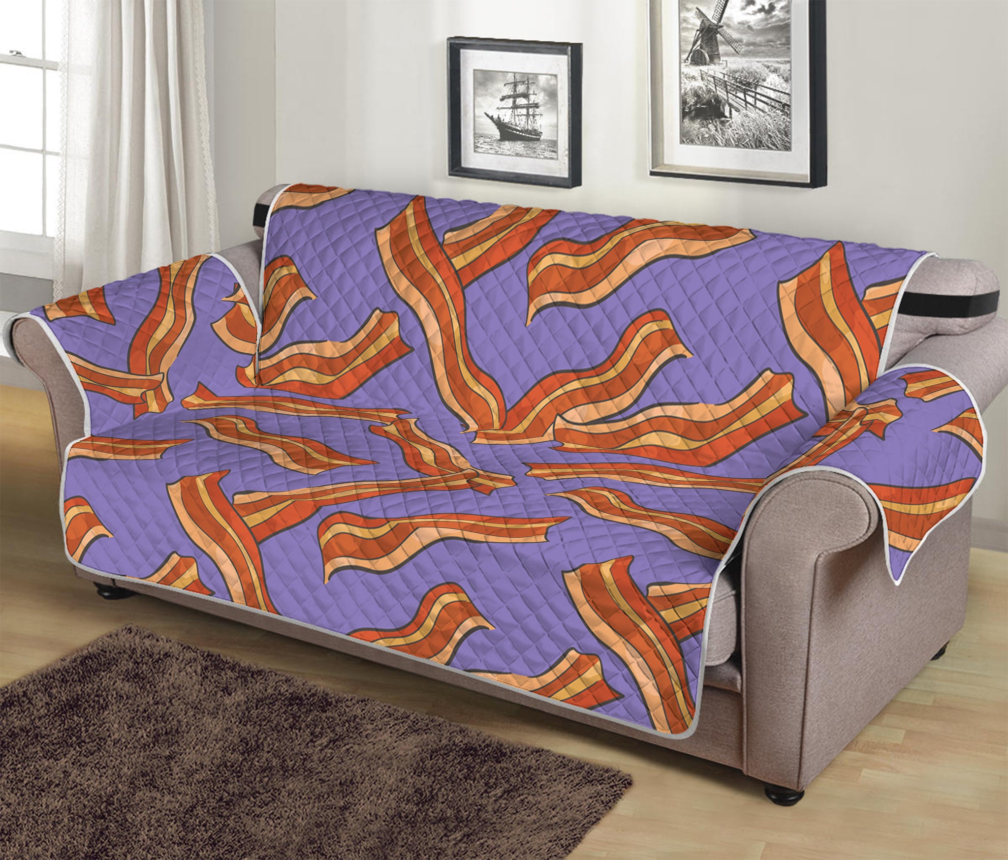 Purple Bacon Pattern Print Sofa Protector