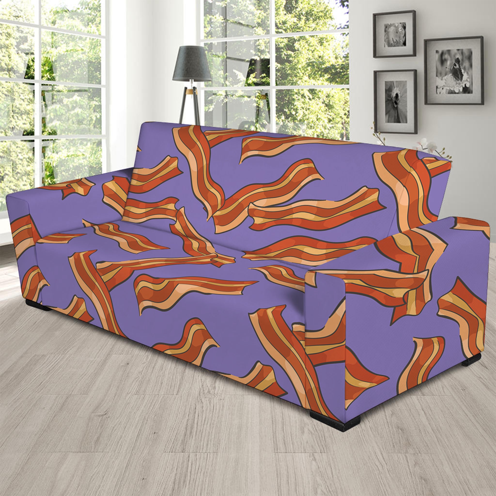 Purple Bacon Pattern Print Sofa Slipcover