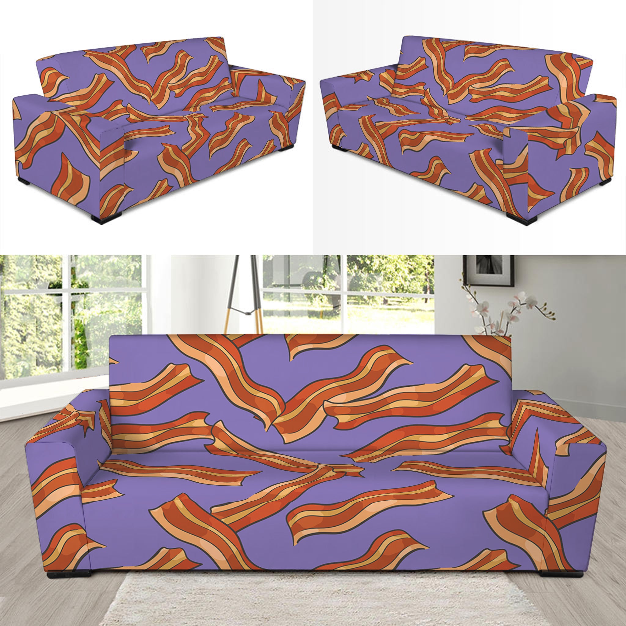 Purple Bacon Pattern Print Sofa Slipcover