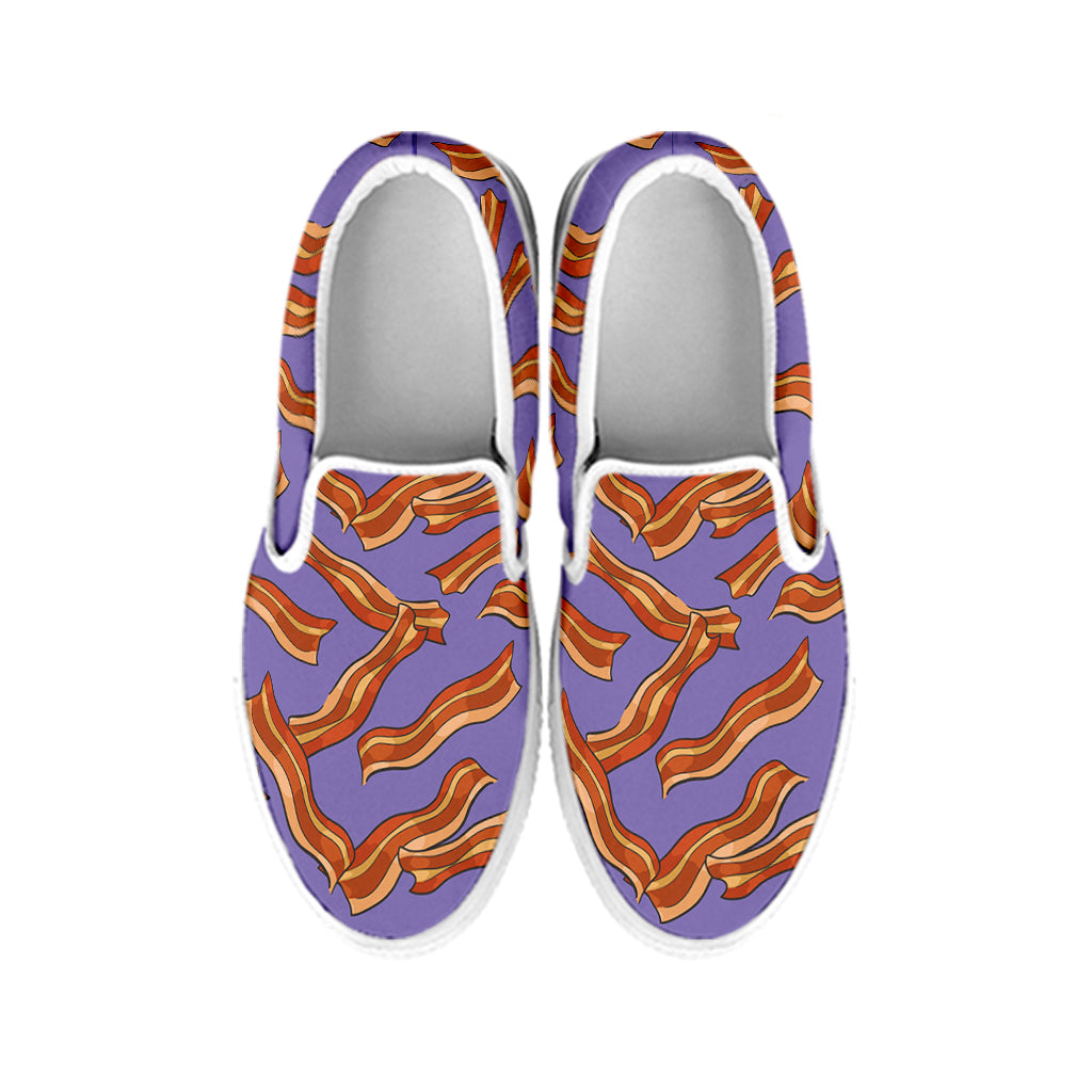 Purple Bacon Pattern Print White Slip On Shoes